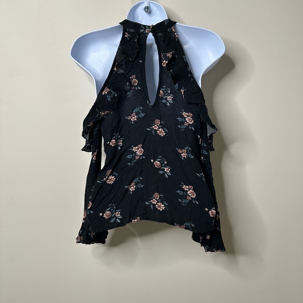 American Eagle Black Floral Cold Shoulder Blouse Women's XXS - Picture 4 of 5